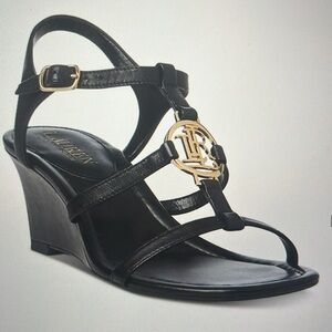 Ralph Lauren Elina Black Wedge Sandals